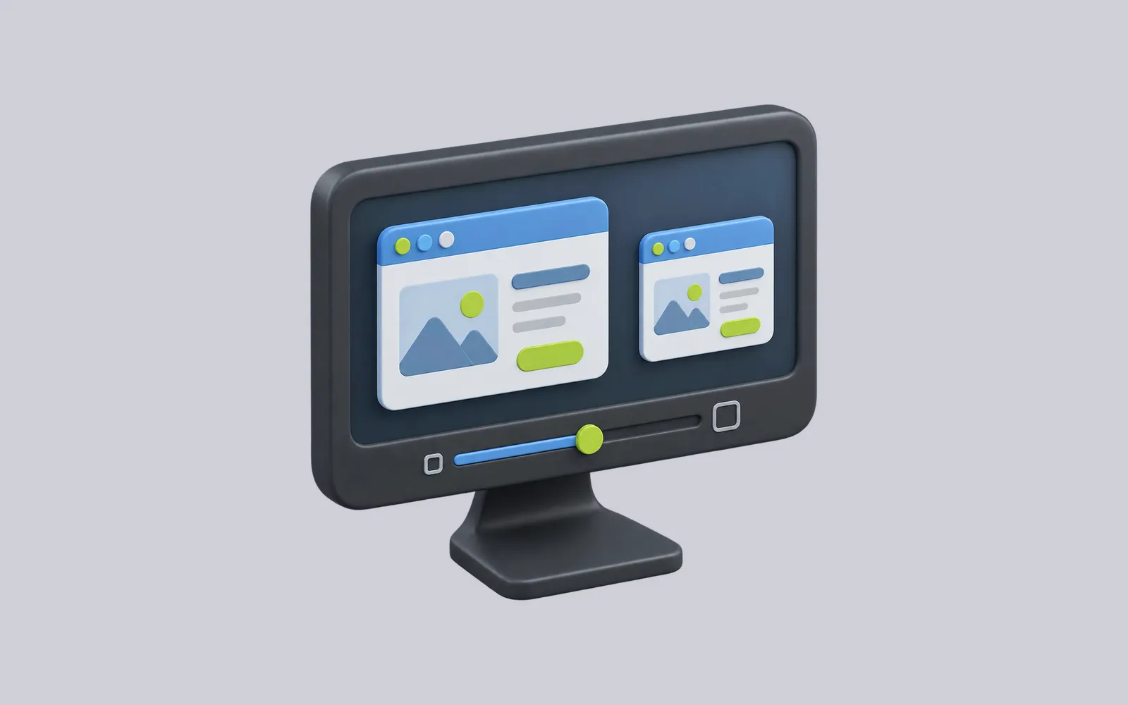 An illustrated monitor showing the same application window at two different interface scales