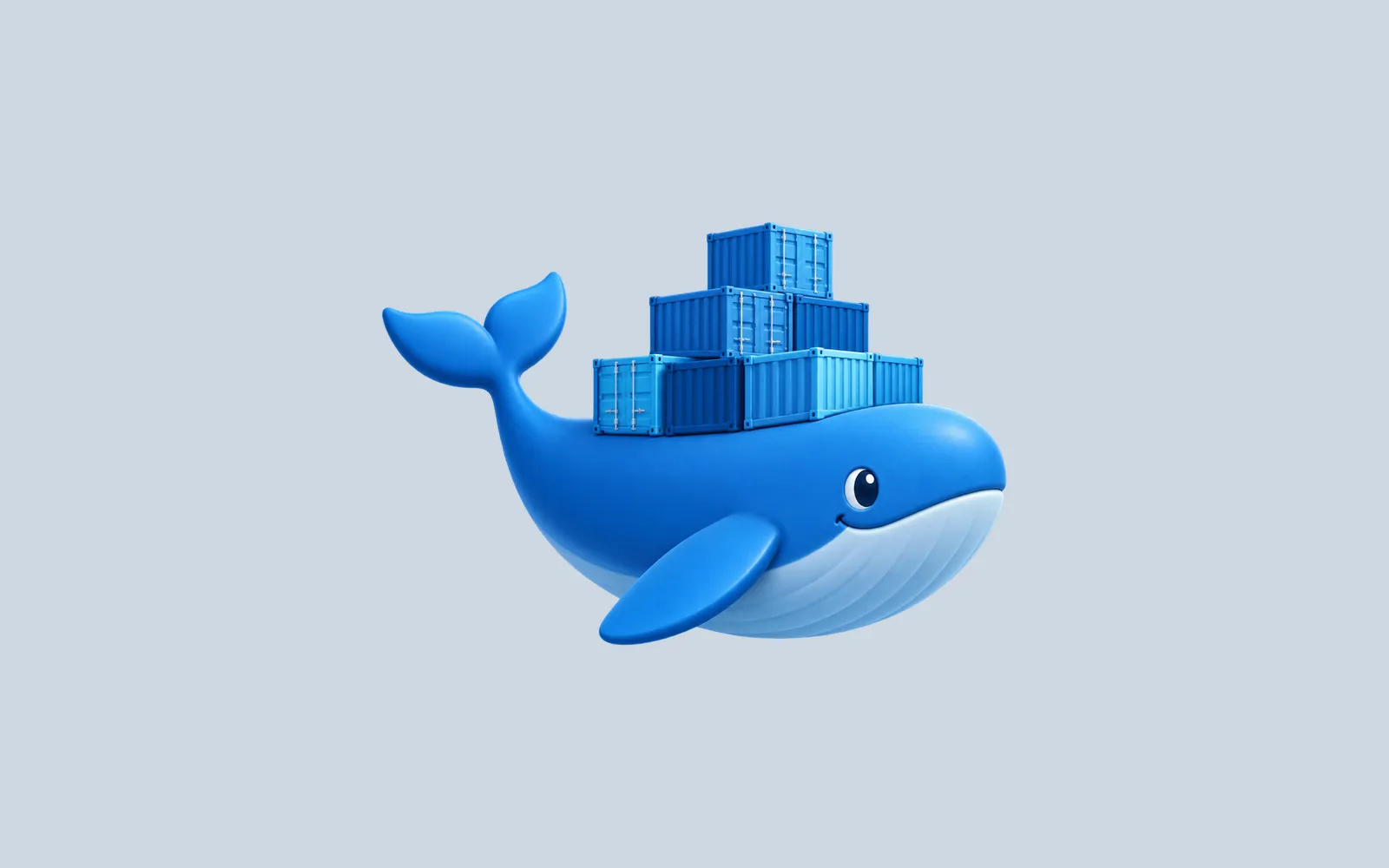 A blue whale carrying a stack of shipping containers