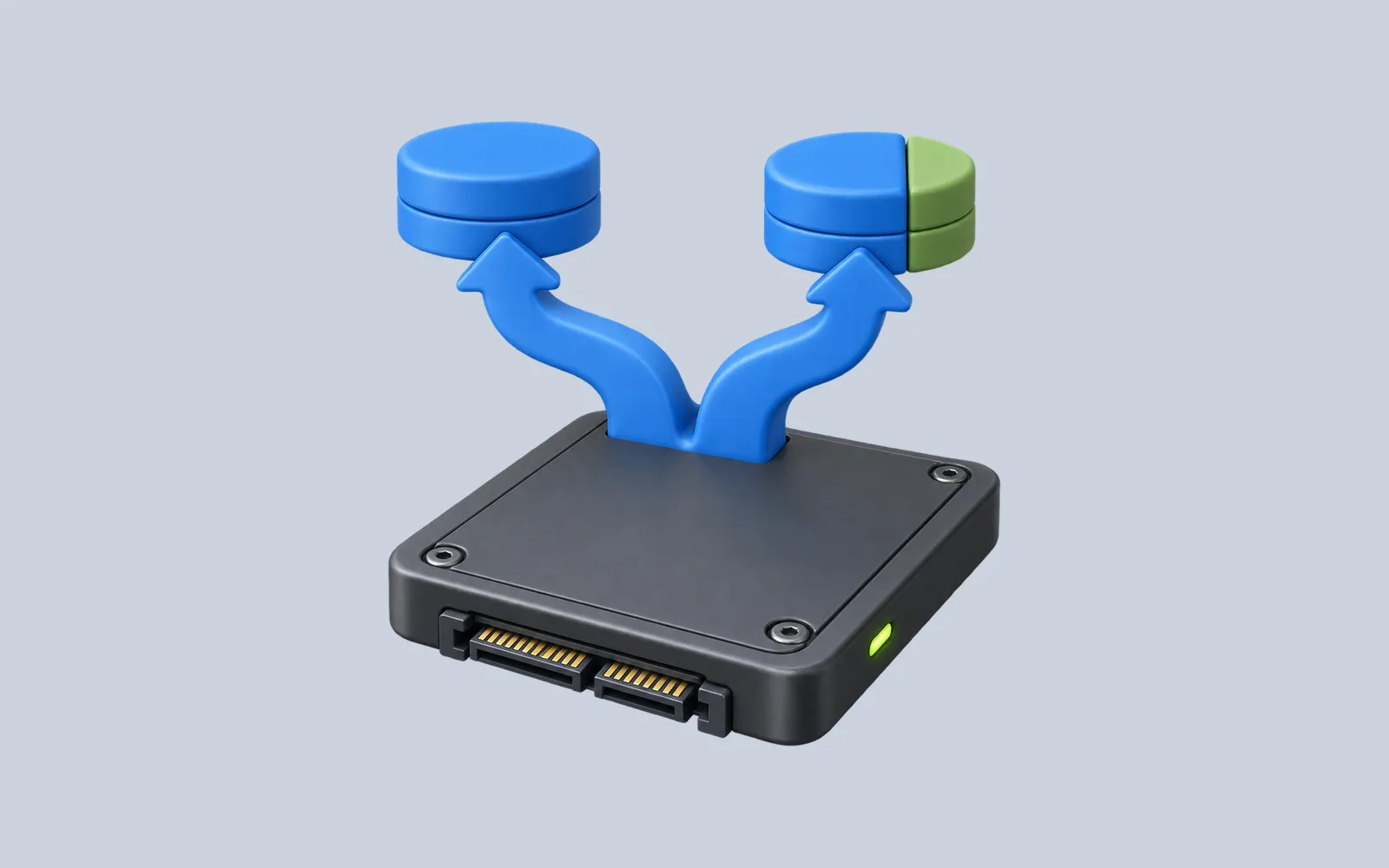 An illustrated computer drive splitting into full-disk and free-space installation paths