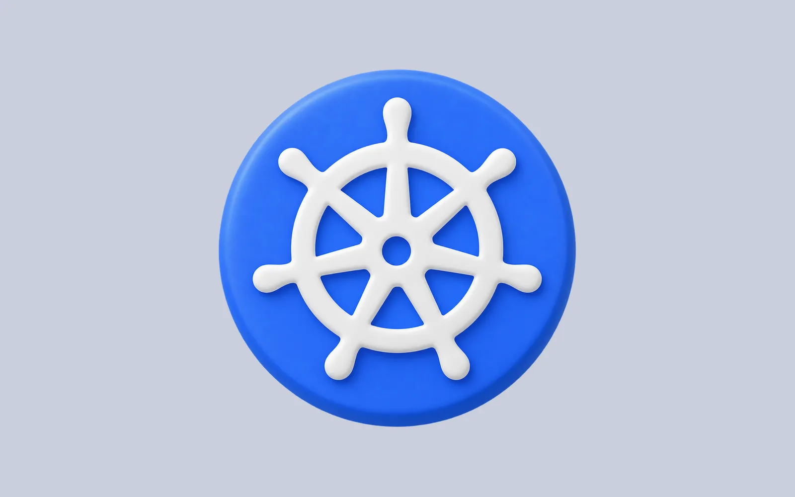 A soft 3D blue Kubernetes wheel emblem