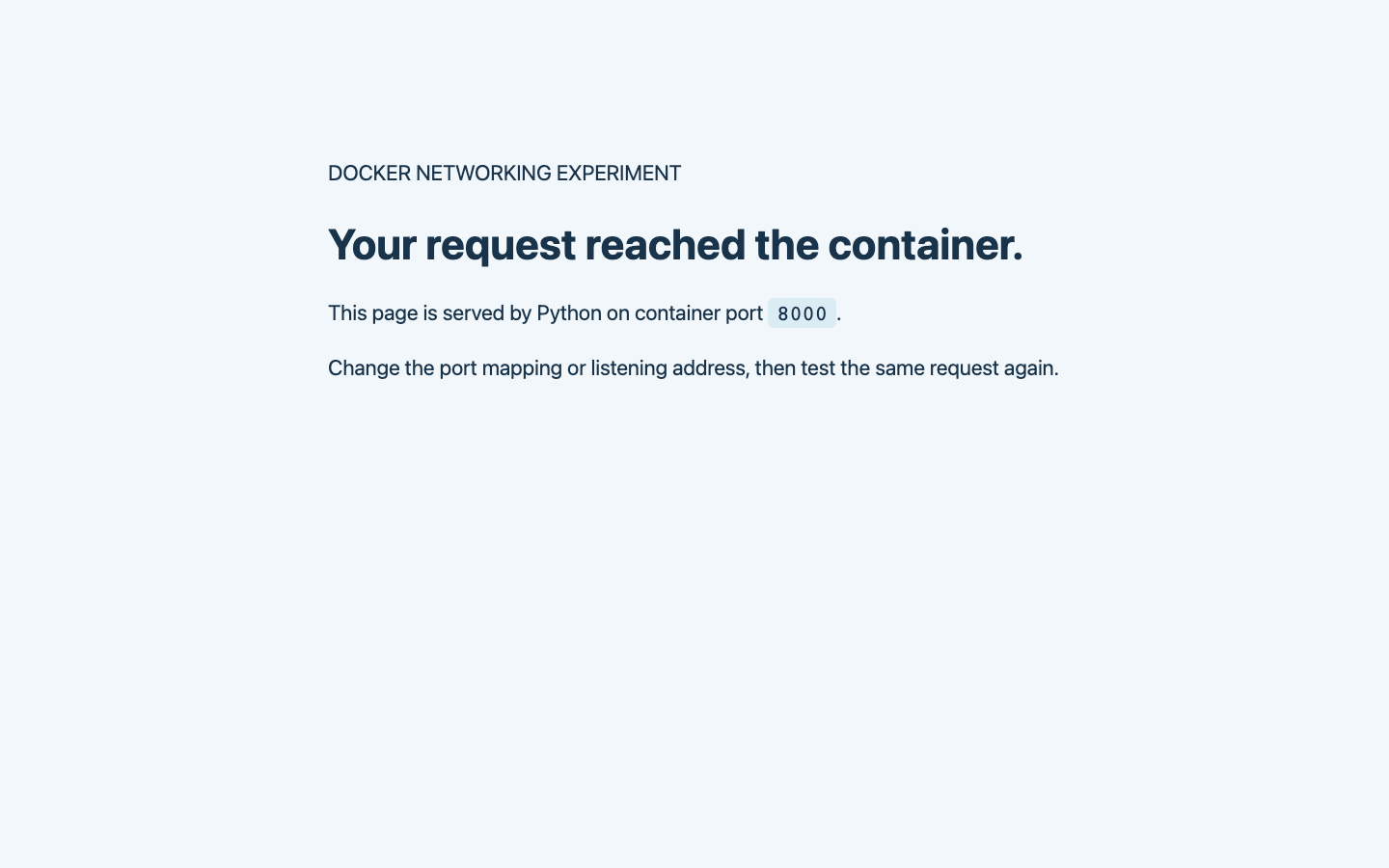 The example HTTP page served from a Docker container through a LabEx VM web preview