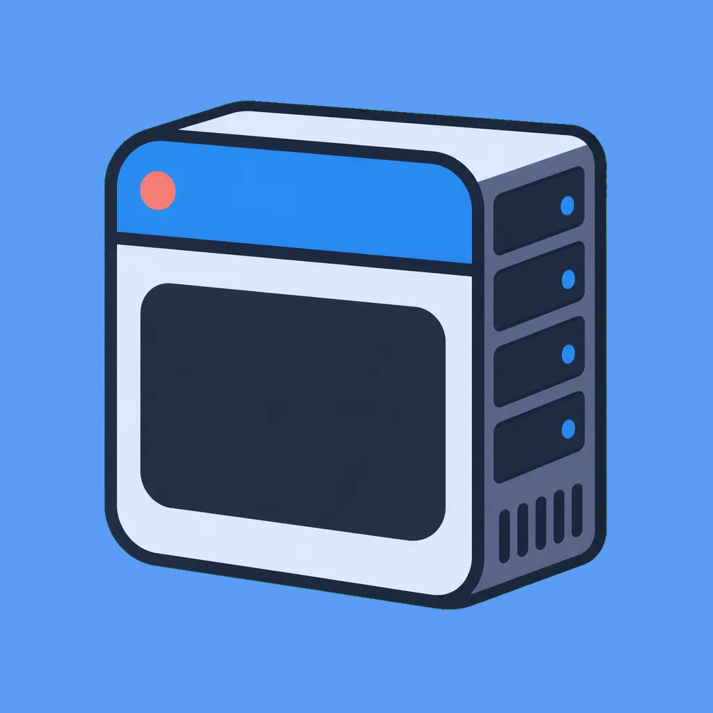 A terminal window fused with a solid server machine, representing a real Linux system behind the browser interface