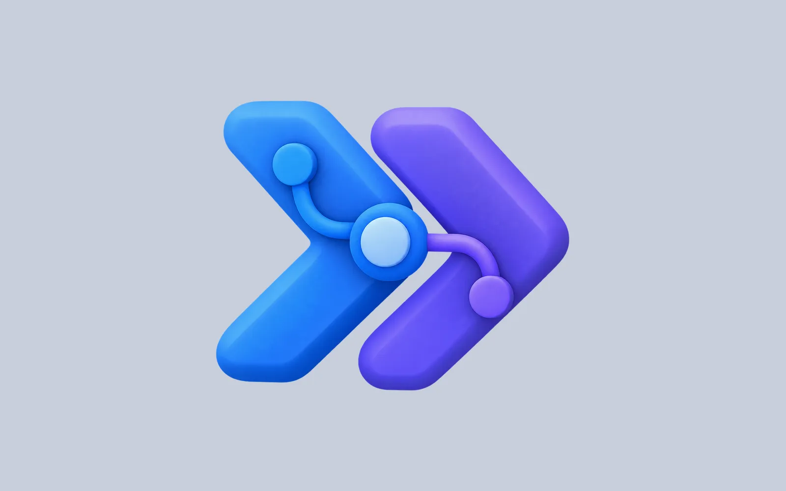 Blue and violet workflow arrows joined by three rounded nodes