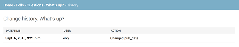 Página de historial del objeto de pregunta