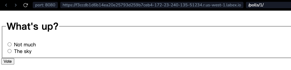 Interfaz del formulario de votación de encuestas