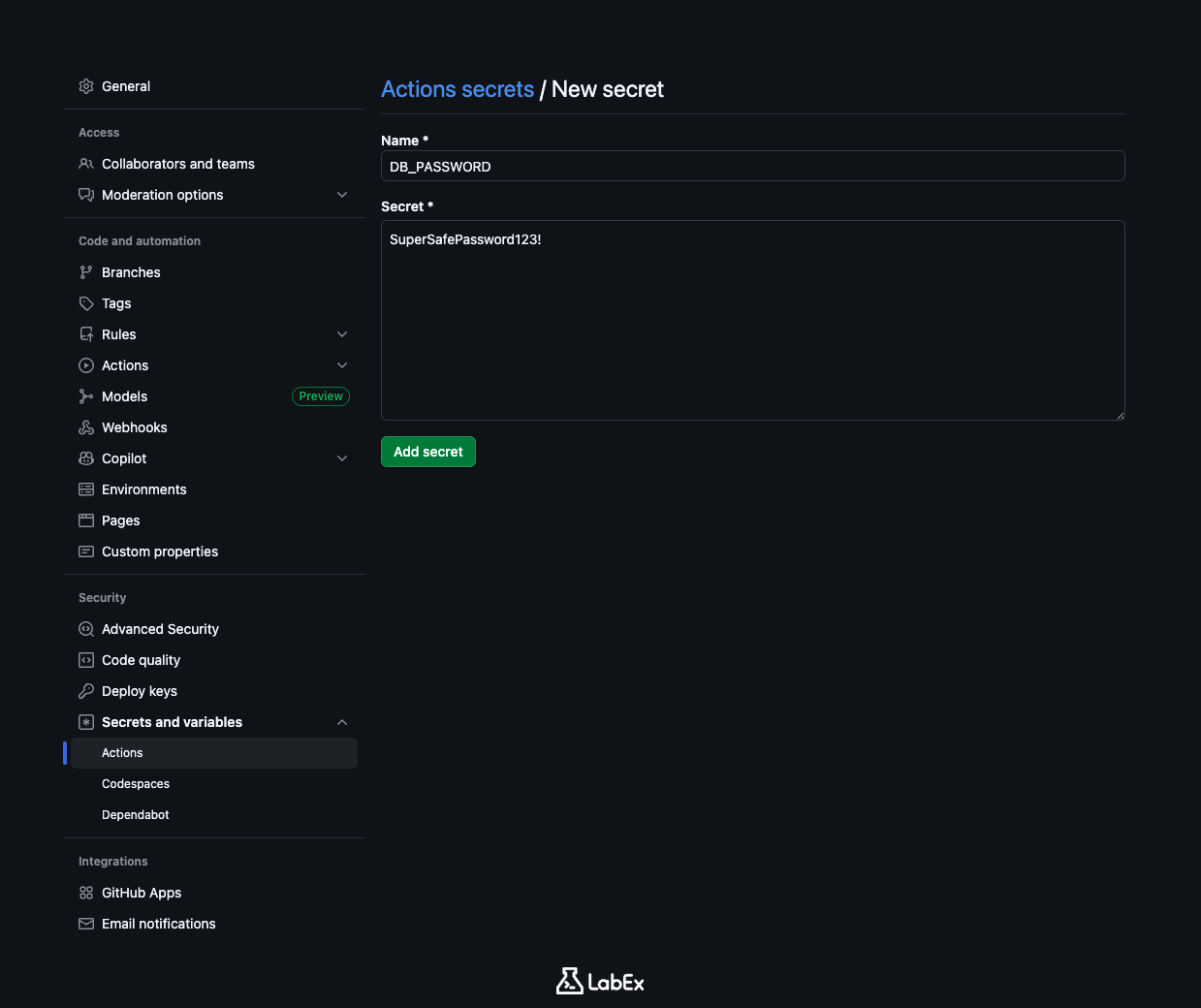 New repository secret