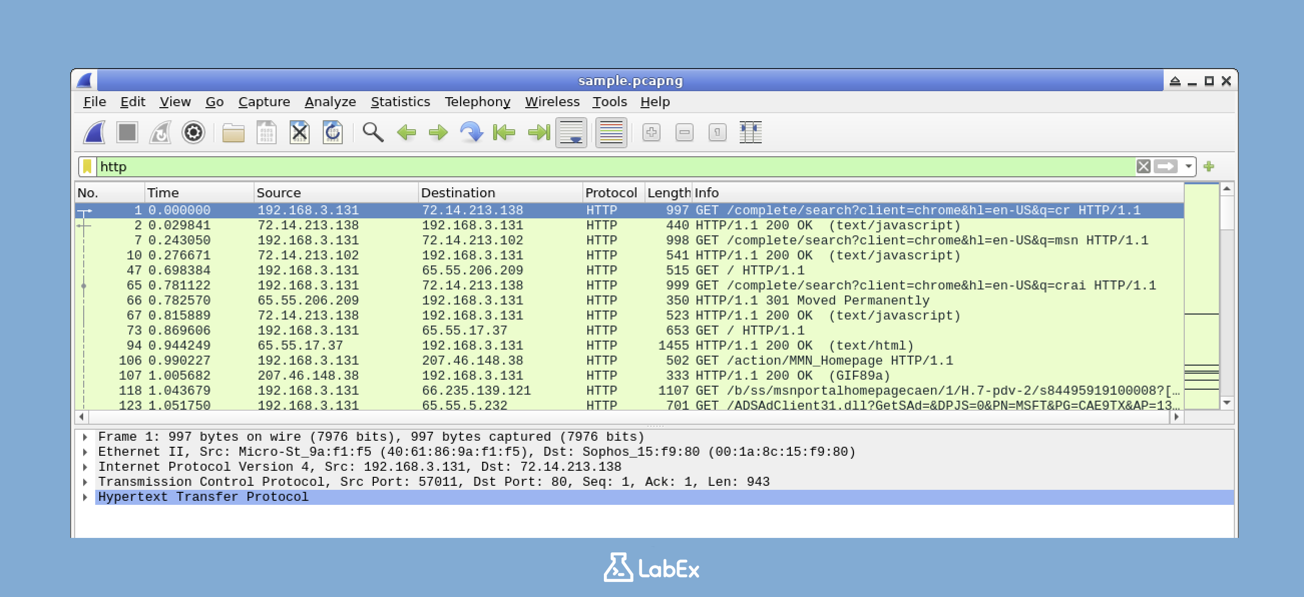 Wireshark HTTP Filter Output