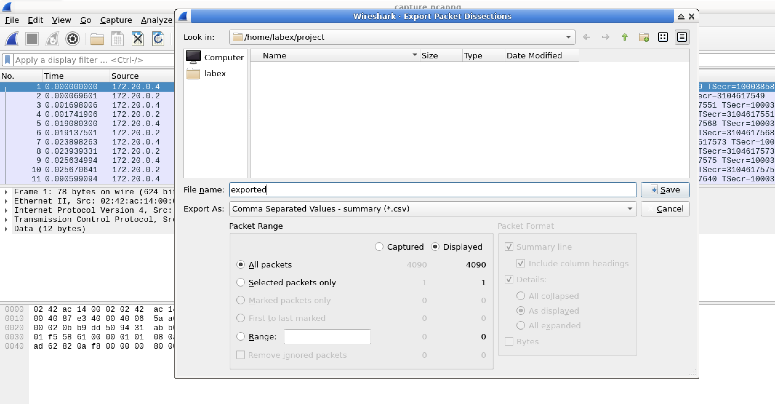 Exporting packets as CSV