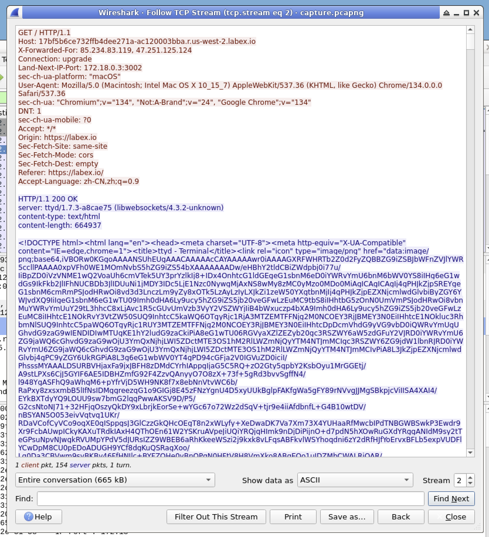 TCP Stream content window