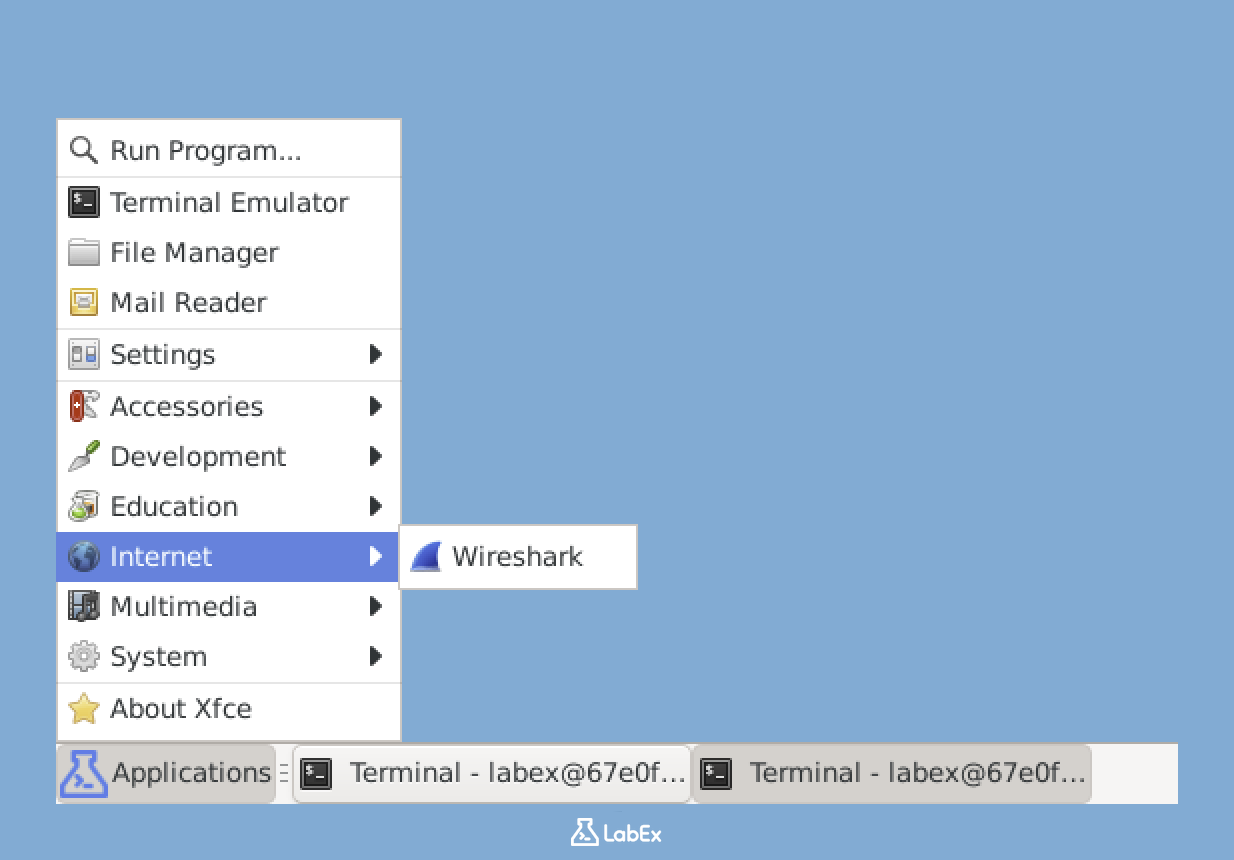 Wireshark in Applications Menu