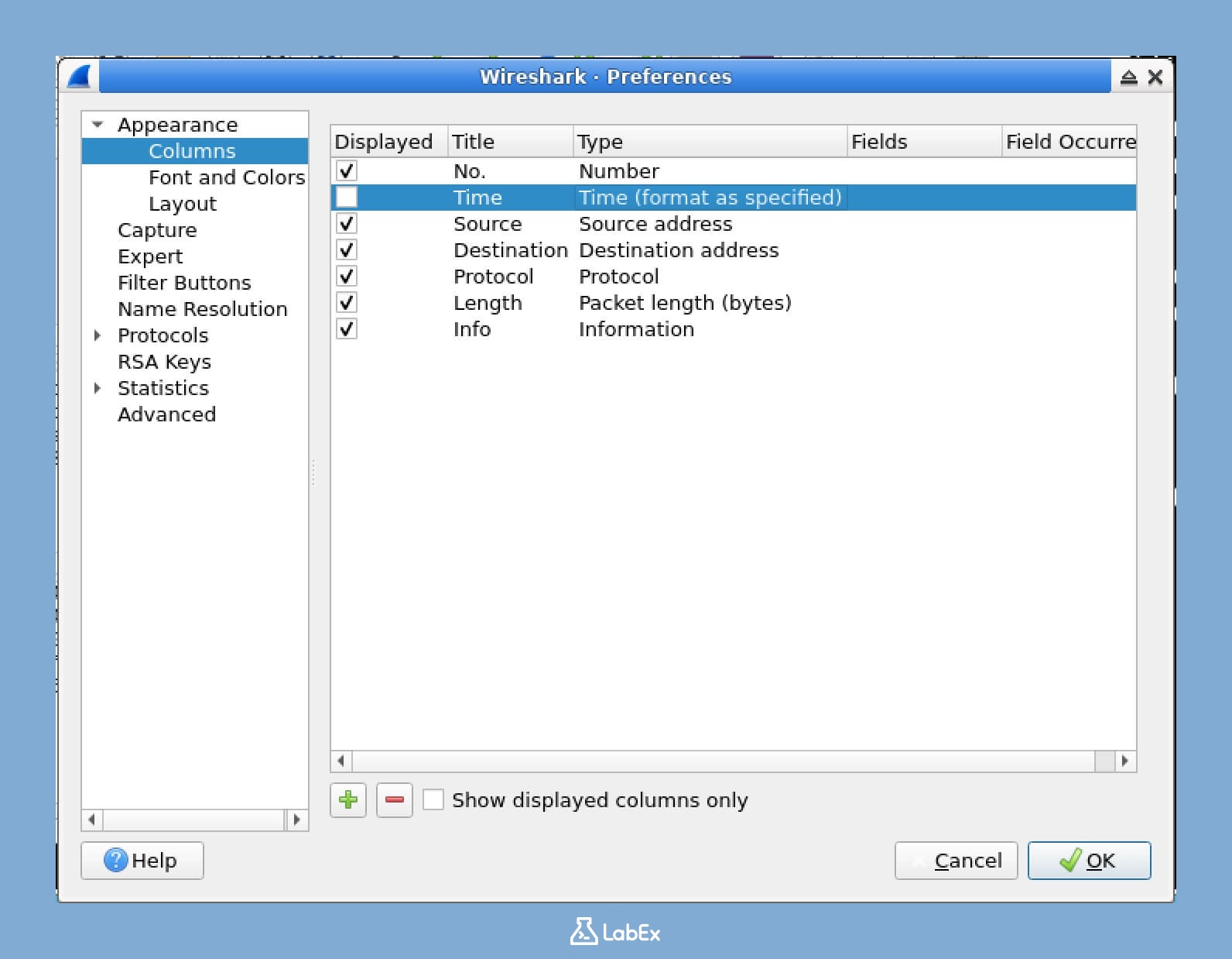 Packet List 열 기본 설정