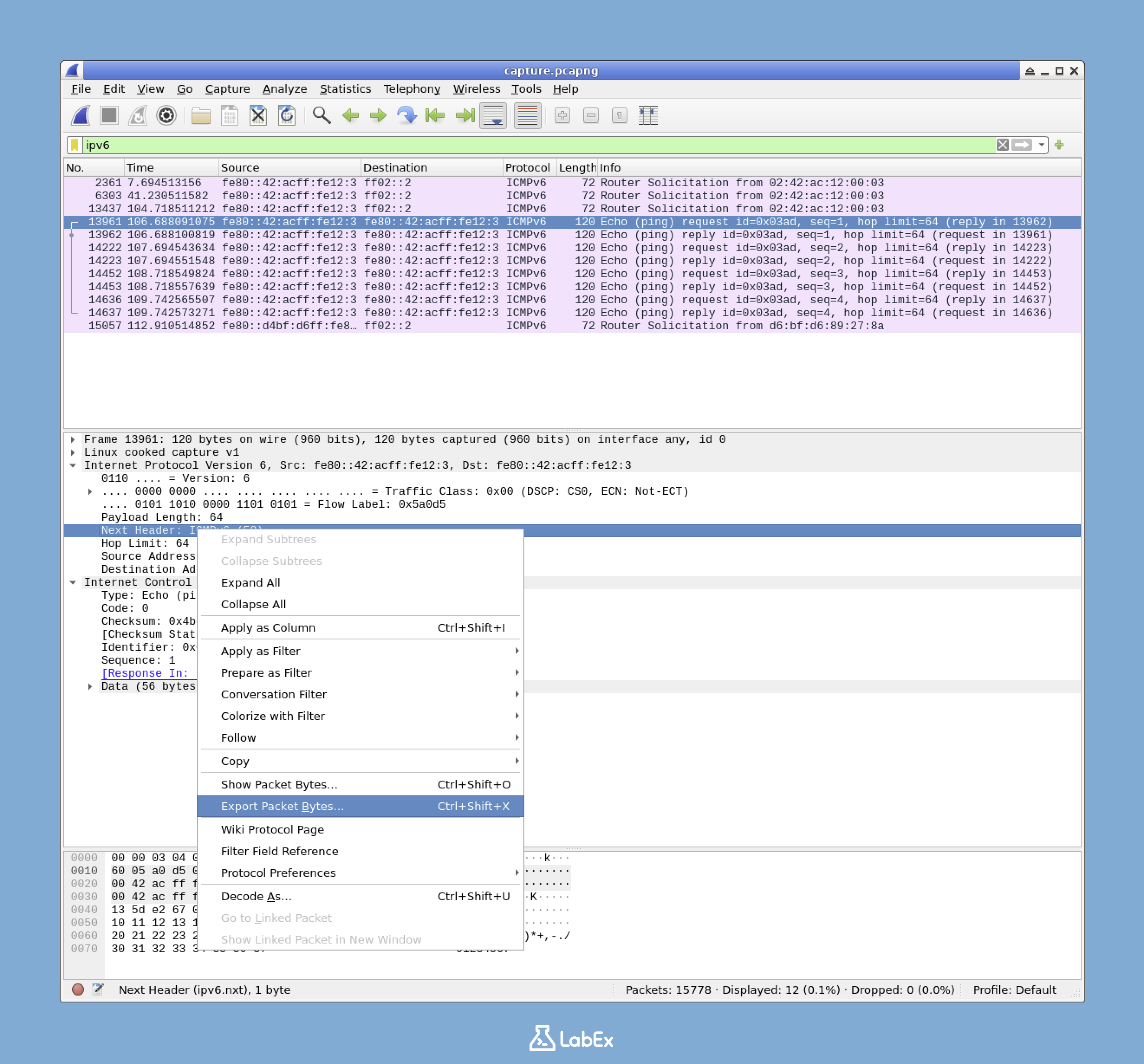 Wireshark Export Packet Bytes