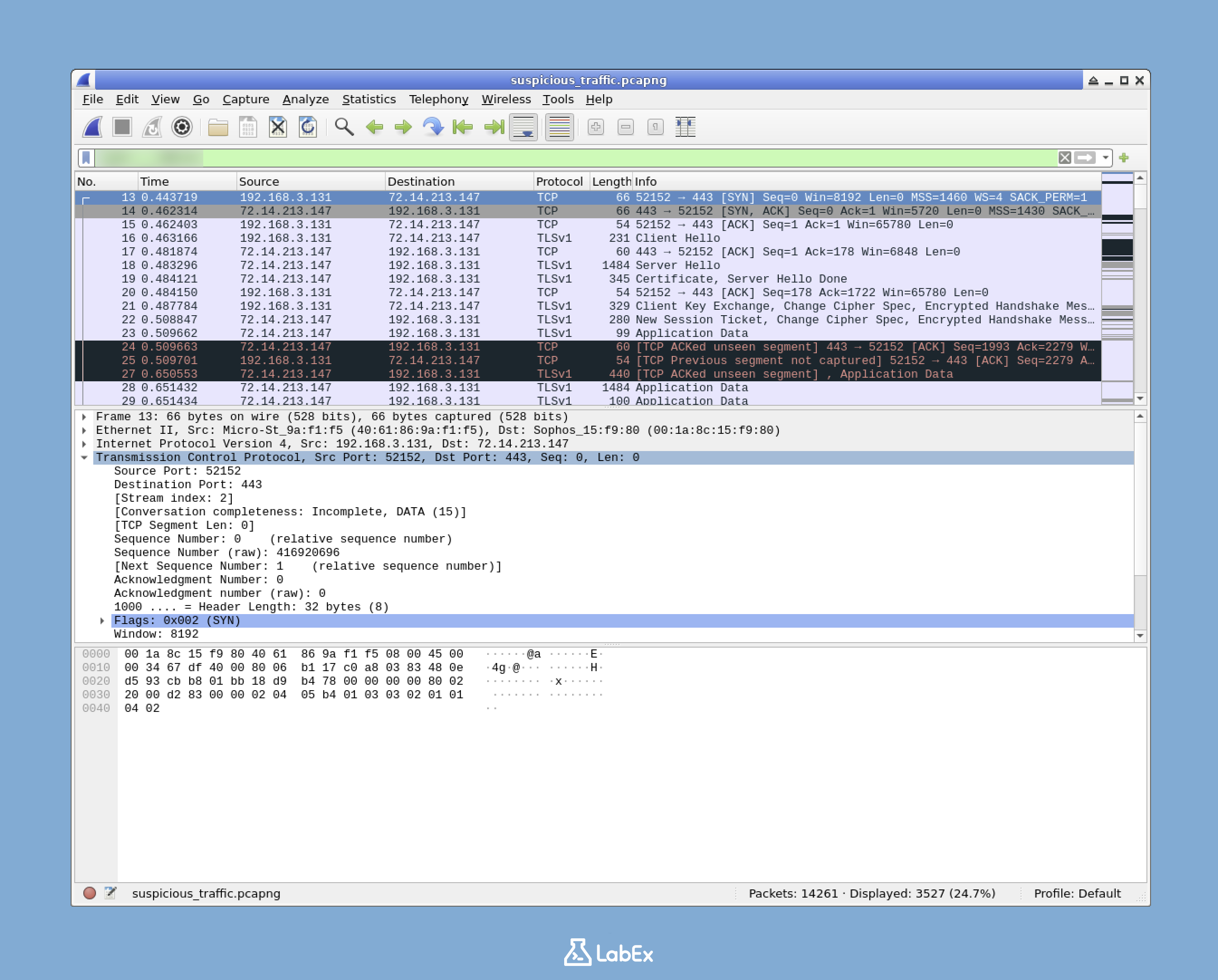Wireshark con filtro HTTPS aplicado