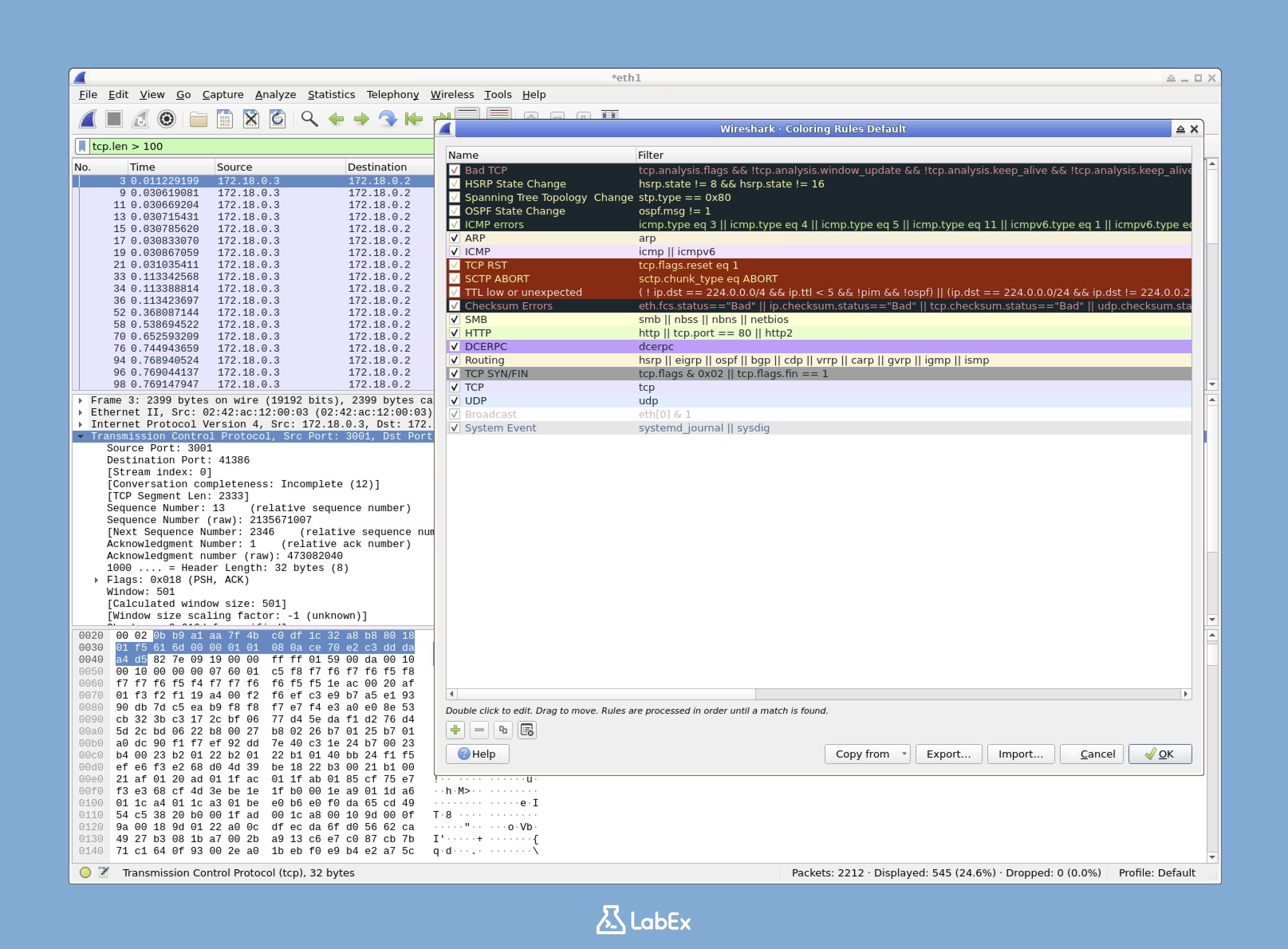 Coloring Rules Dialog in Wireshark