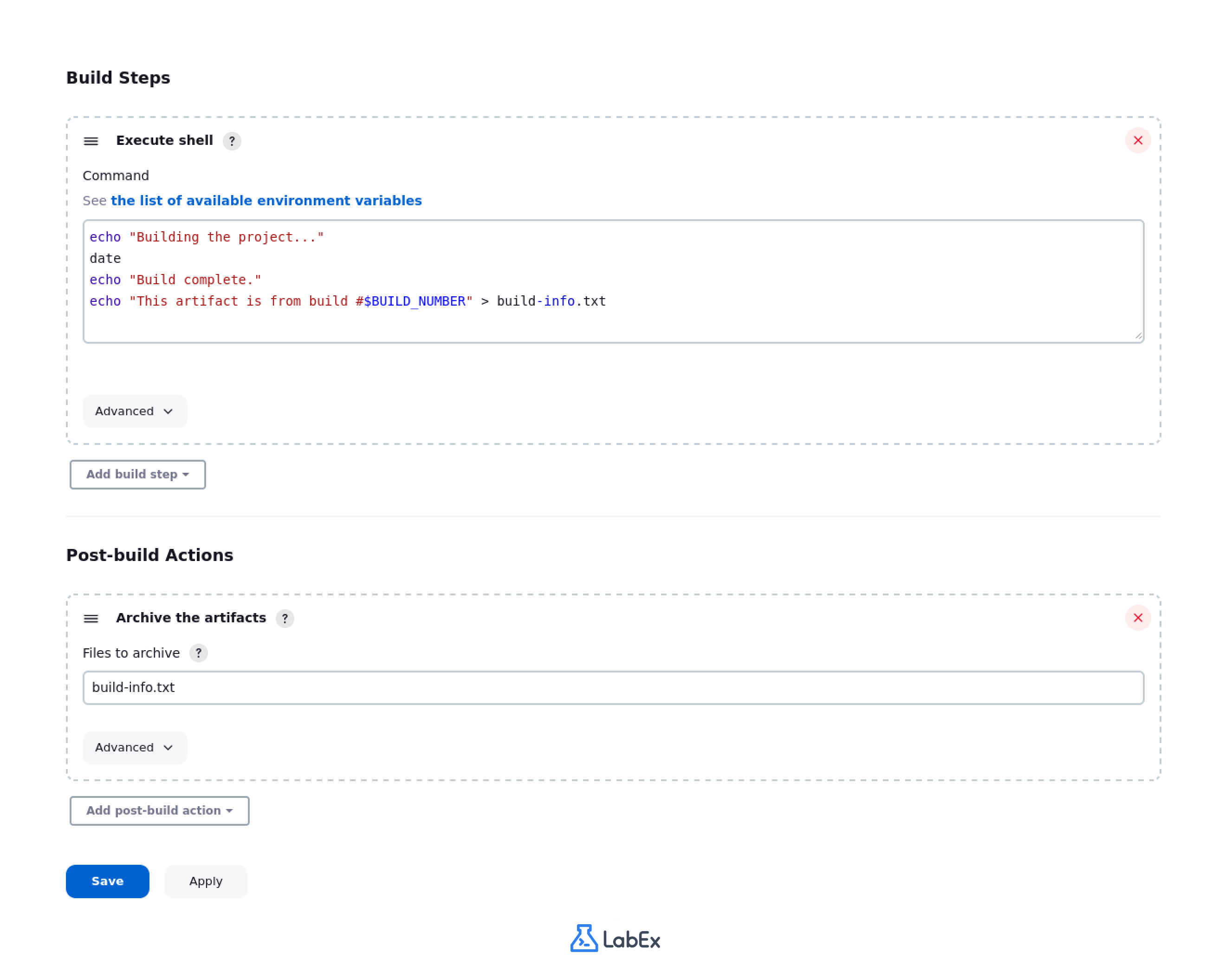 Add post-build action dropdown