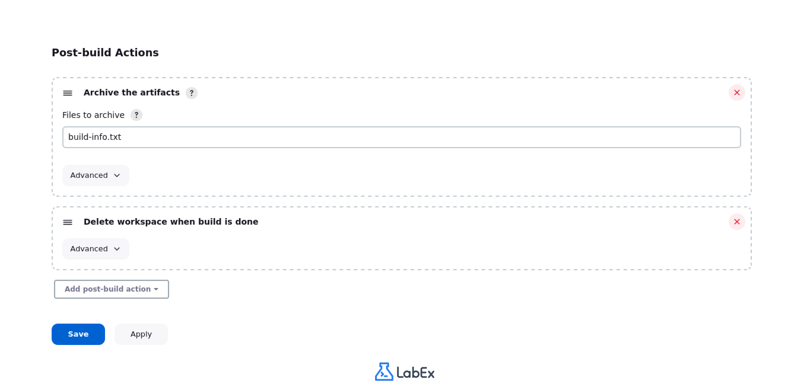Add post-build action dropdown