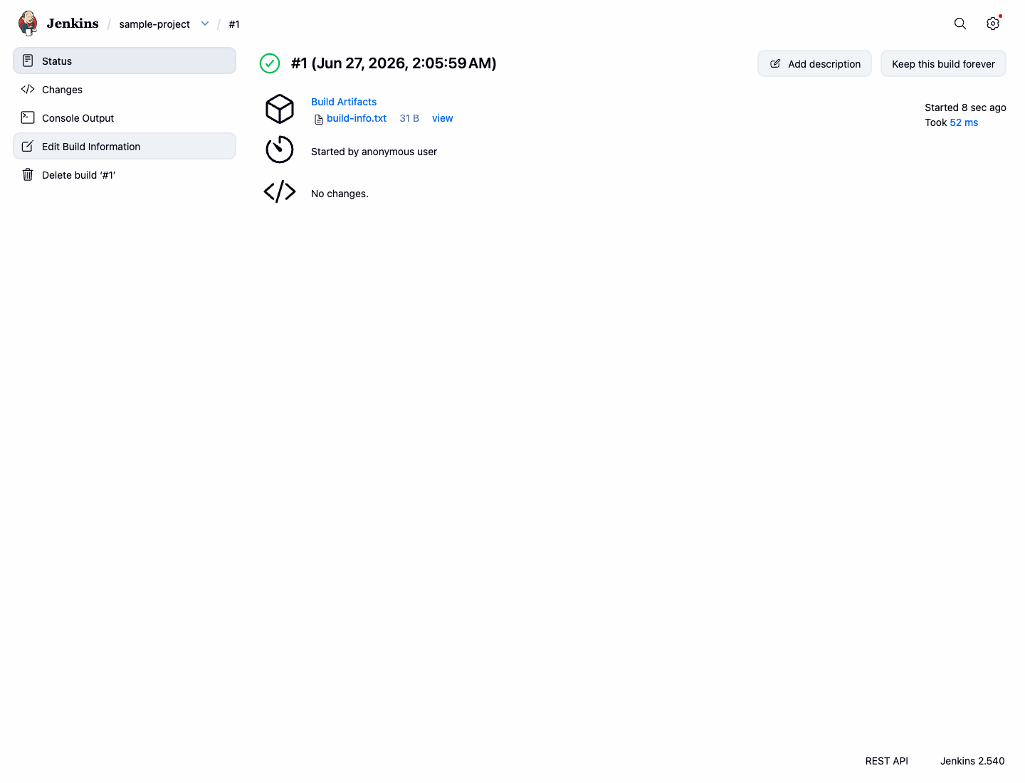 Page du build terminé