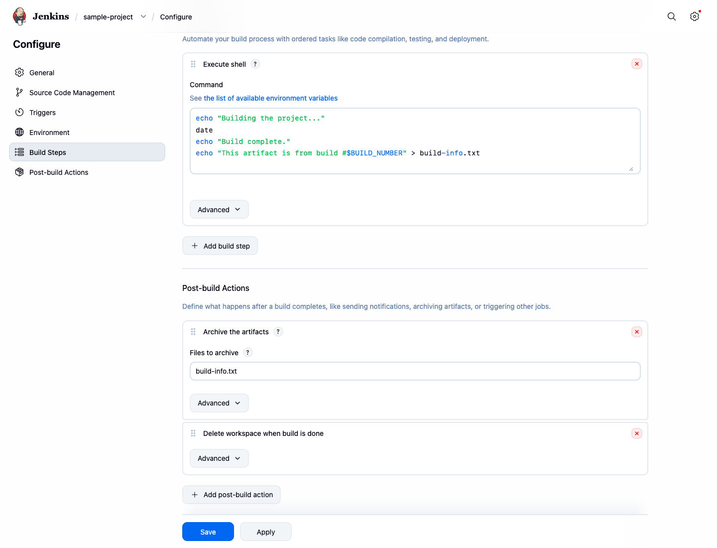Configuration du nettoyage de l'espace de travail