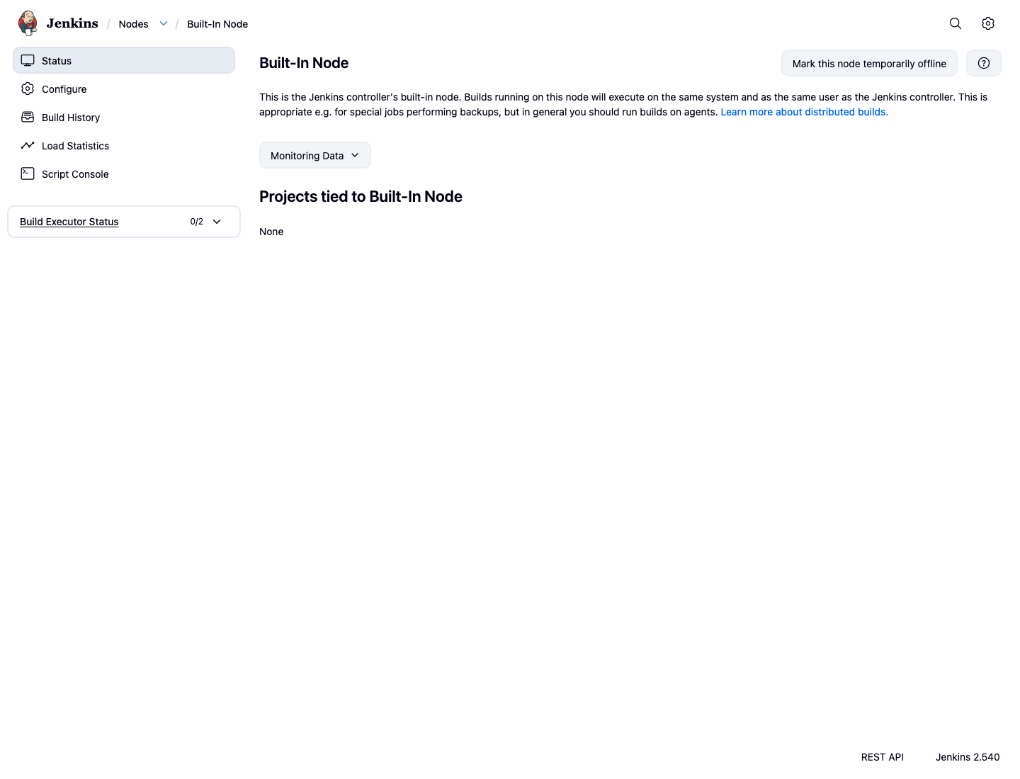 Jenkins built-in node page
