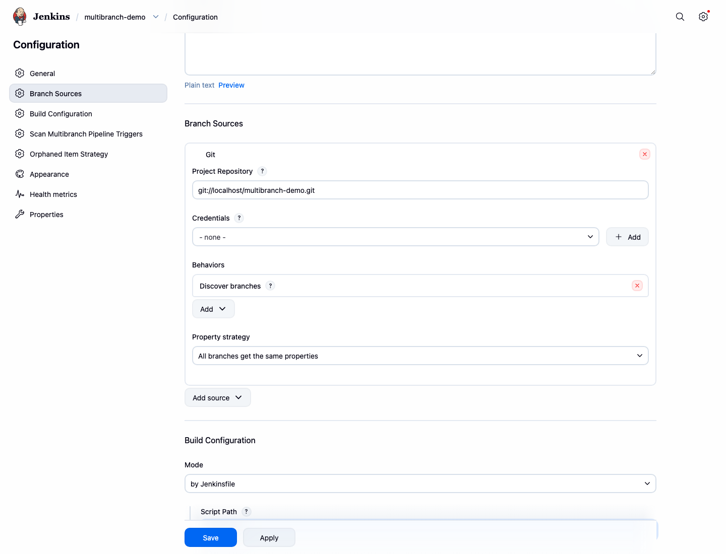 Jenkins Multibranch Pipeline Git source