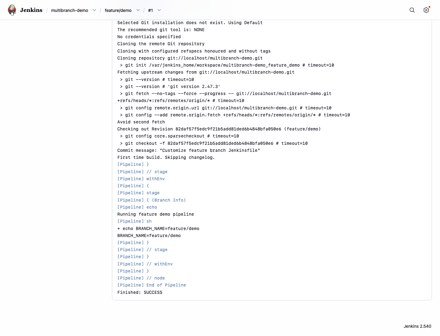 Jenkins Multibranch Pipeline console output
