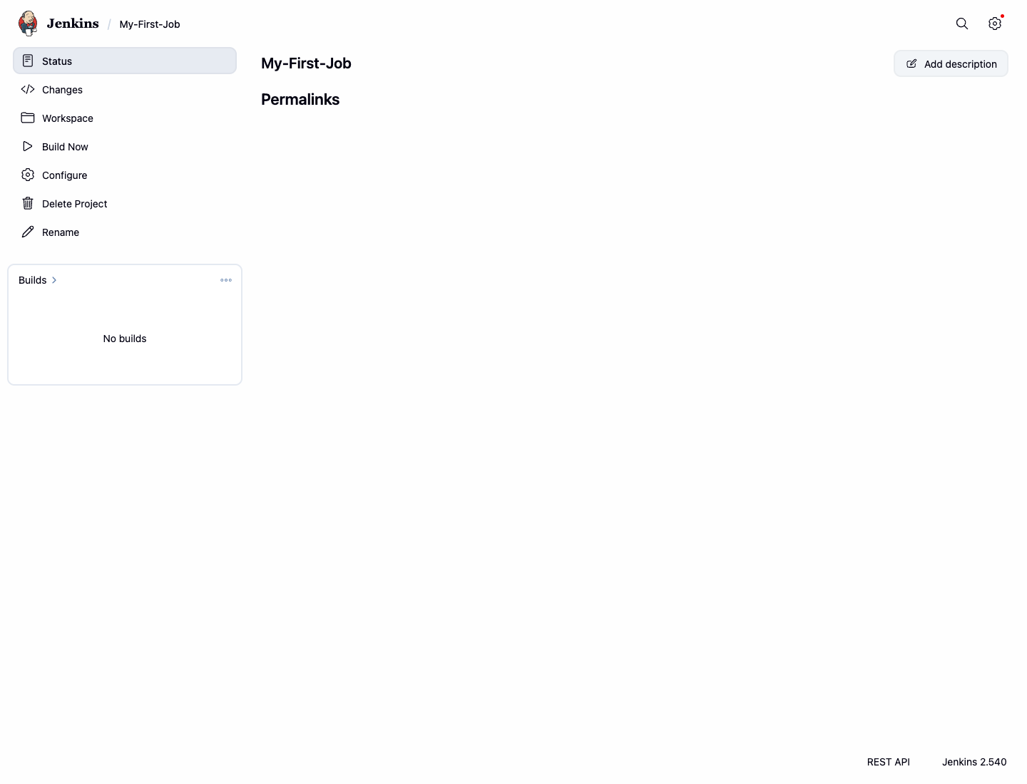 Jenkins プロジェクトページの Build Now ボタン