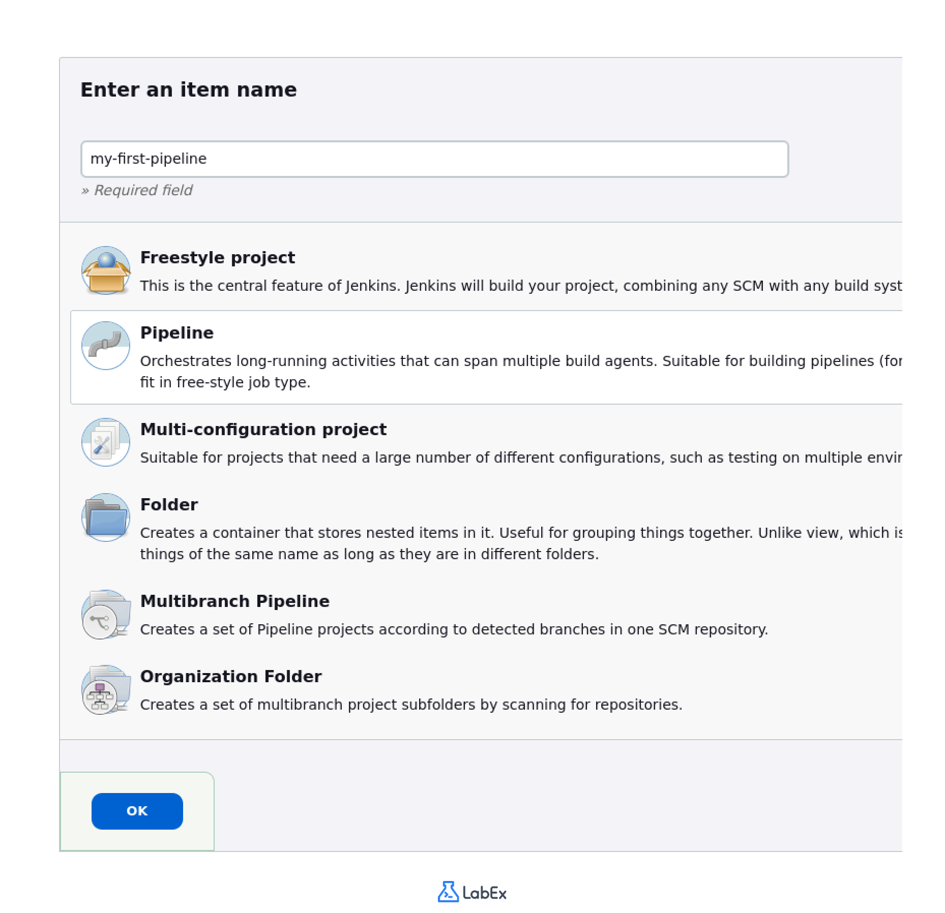 Jenkins dashboard New Item button