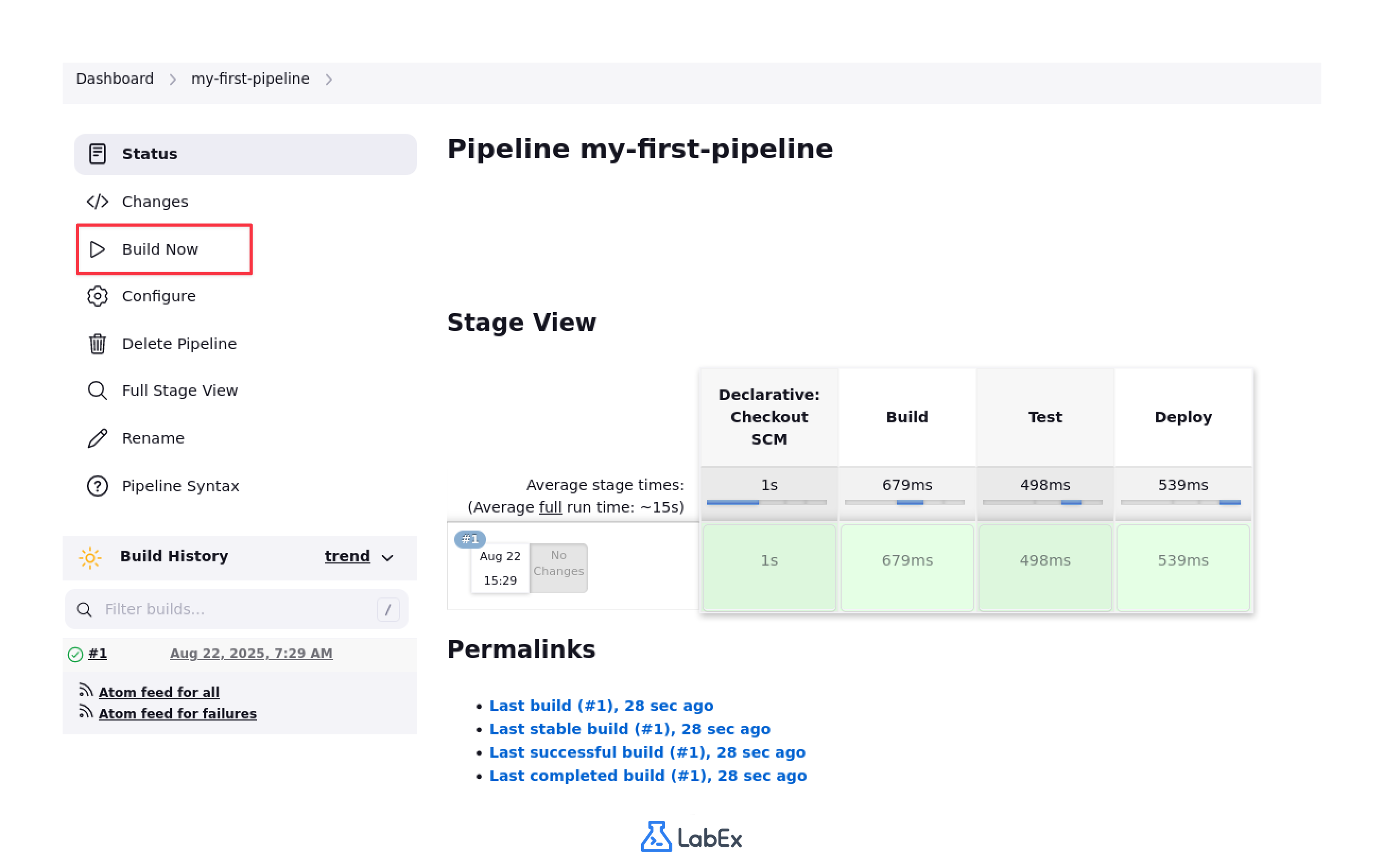 Pipeline stage view showing build progress