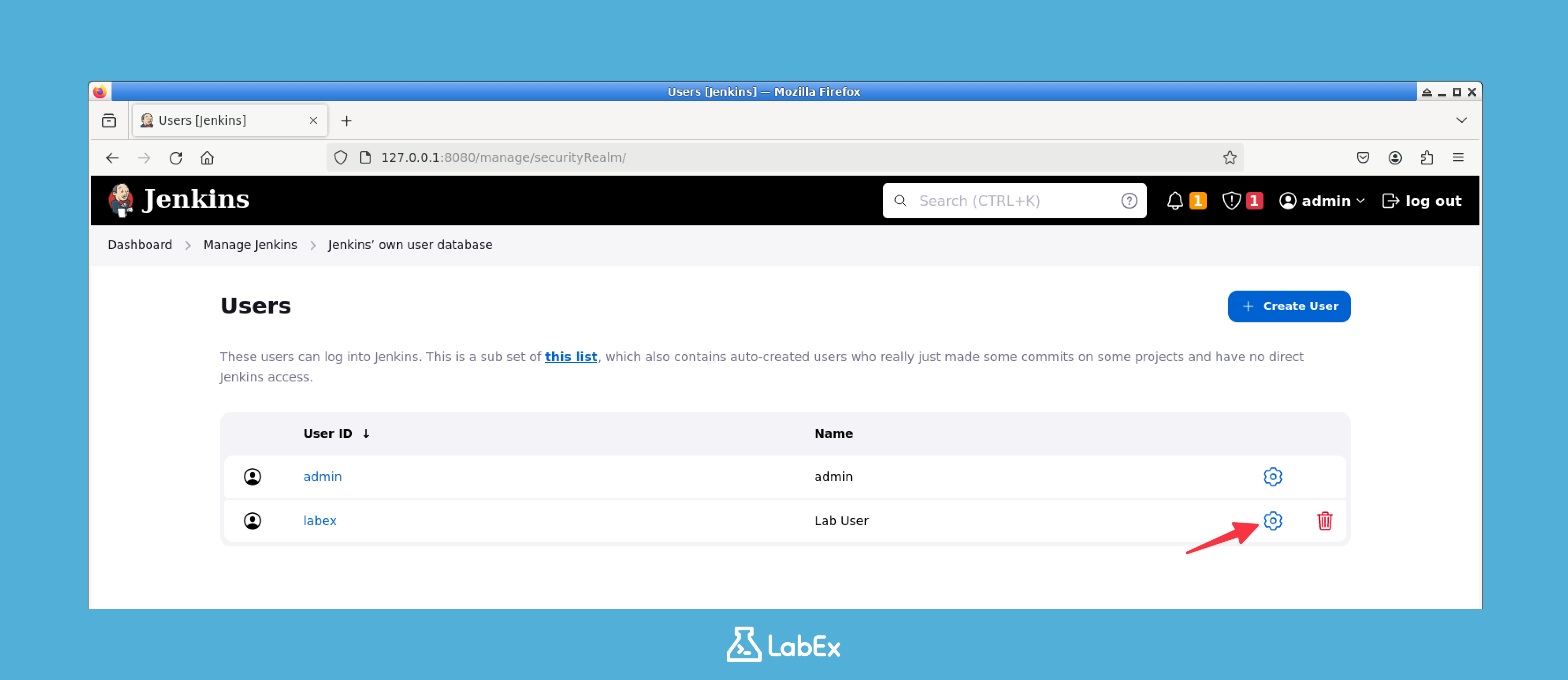 User list with gear icon to edit details