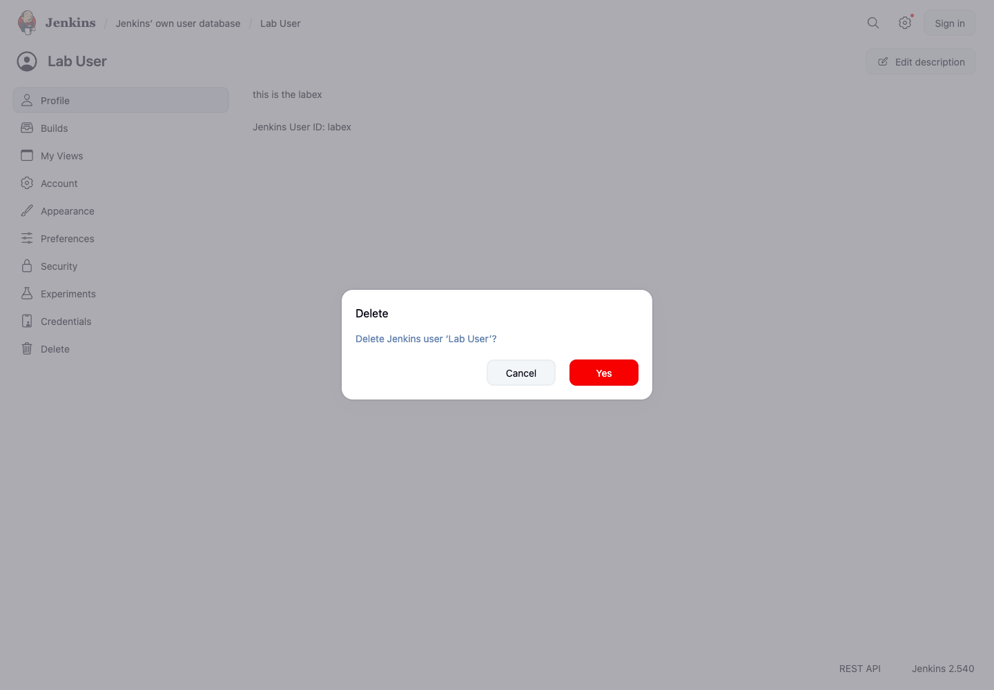 Supprimer un utilisateur Jenkins