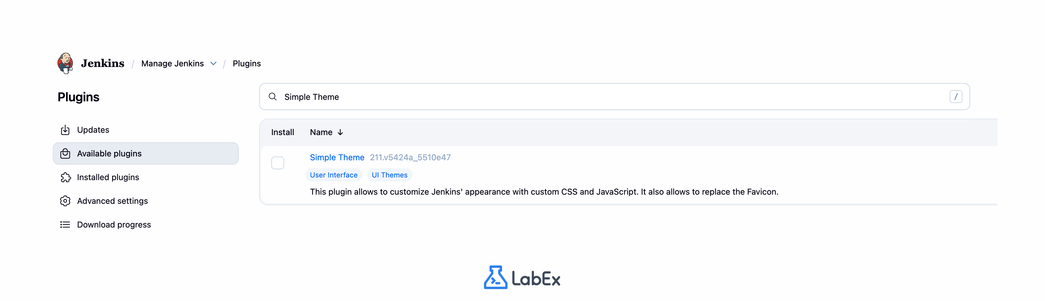 Plugin Manager Available plugins tab