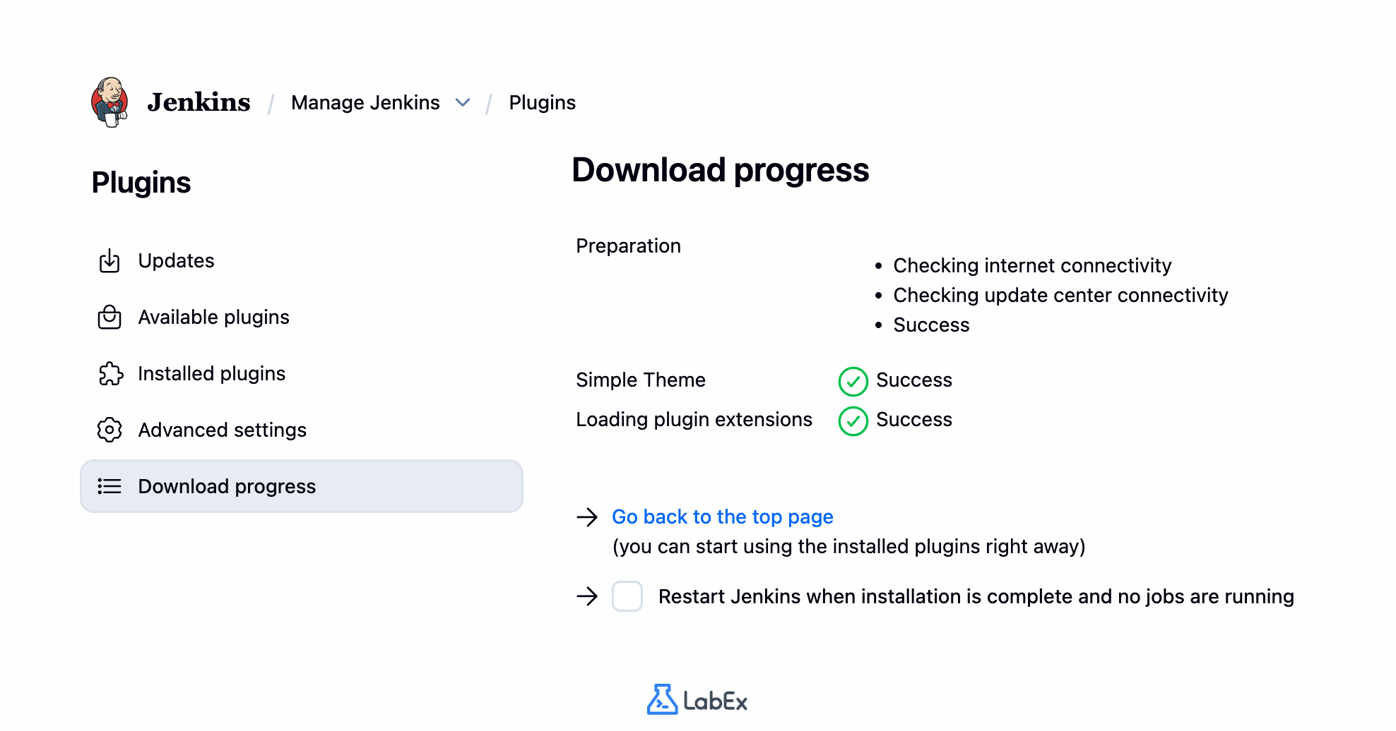 Jenkins plugin manager showing installed plugin