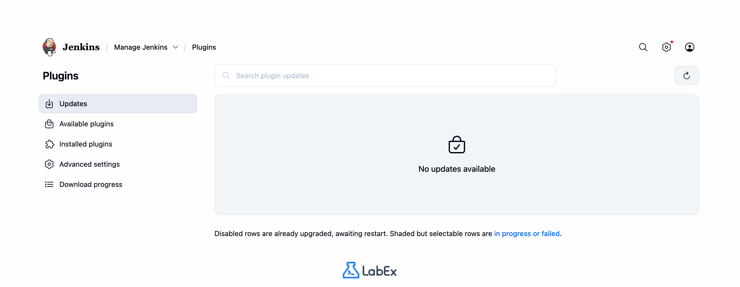 Jenkins Plugins Updates tab showing available updates