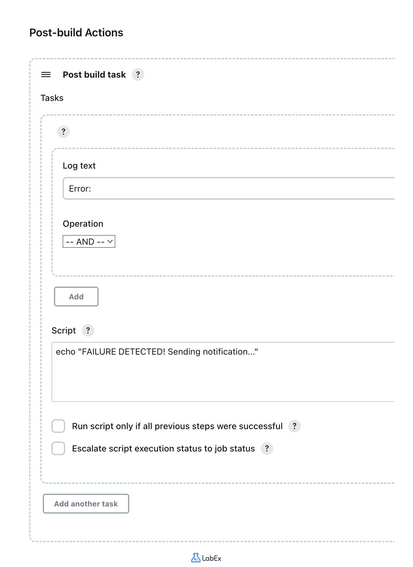Post-build task configuration with failure detection