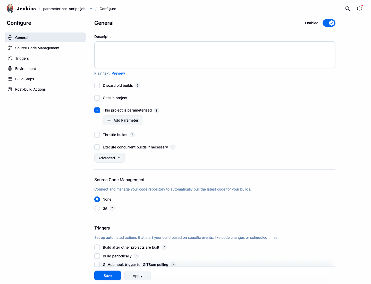 Enable job parameters