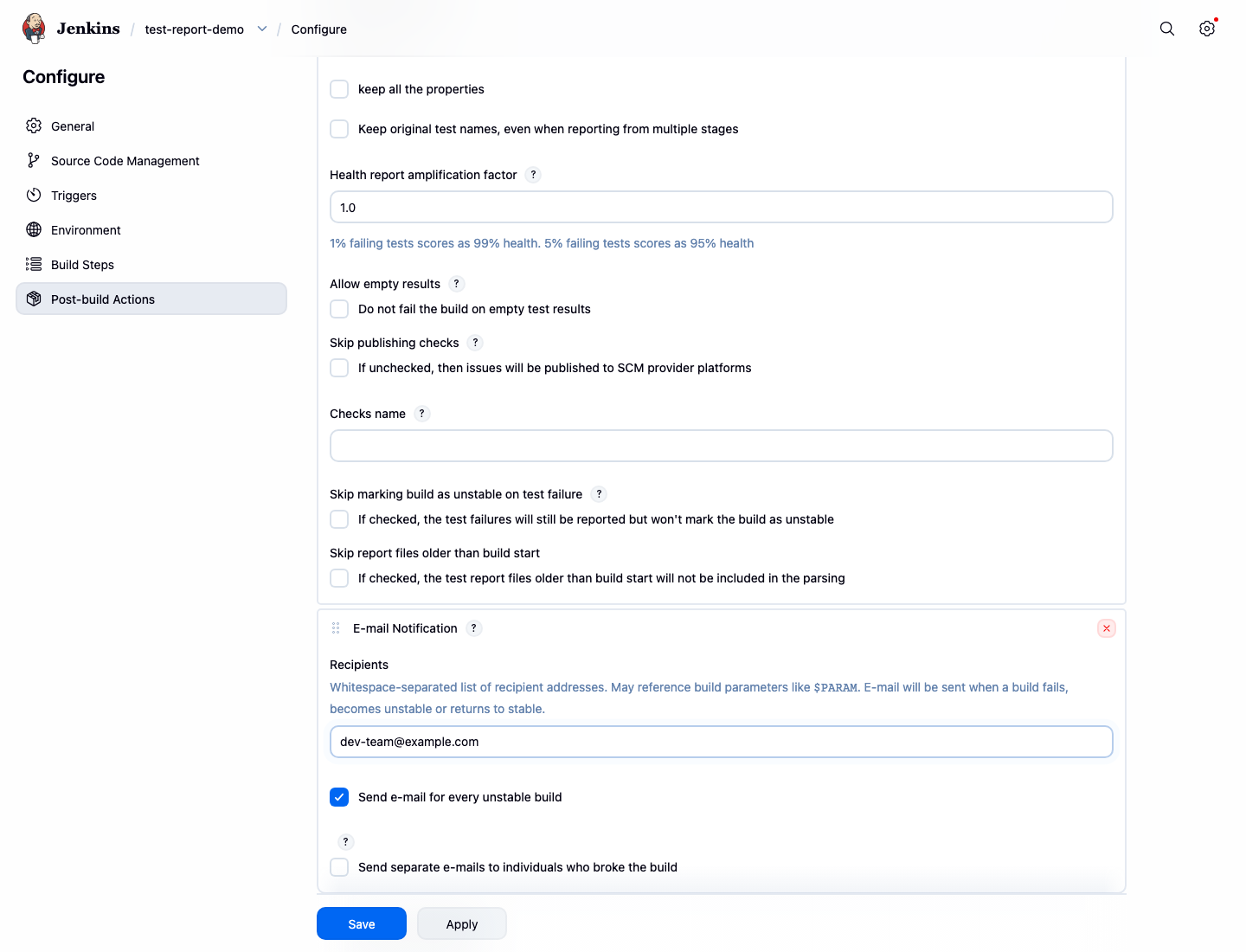 Jenkins email notification configuration