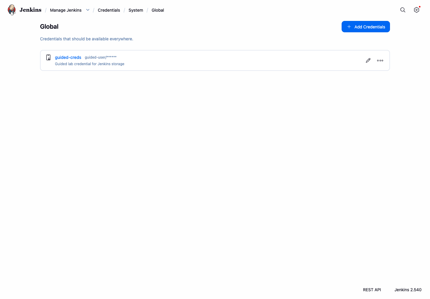 Jenkins guided credential in global domain