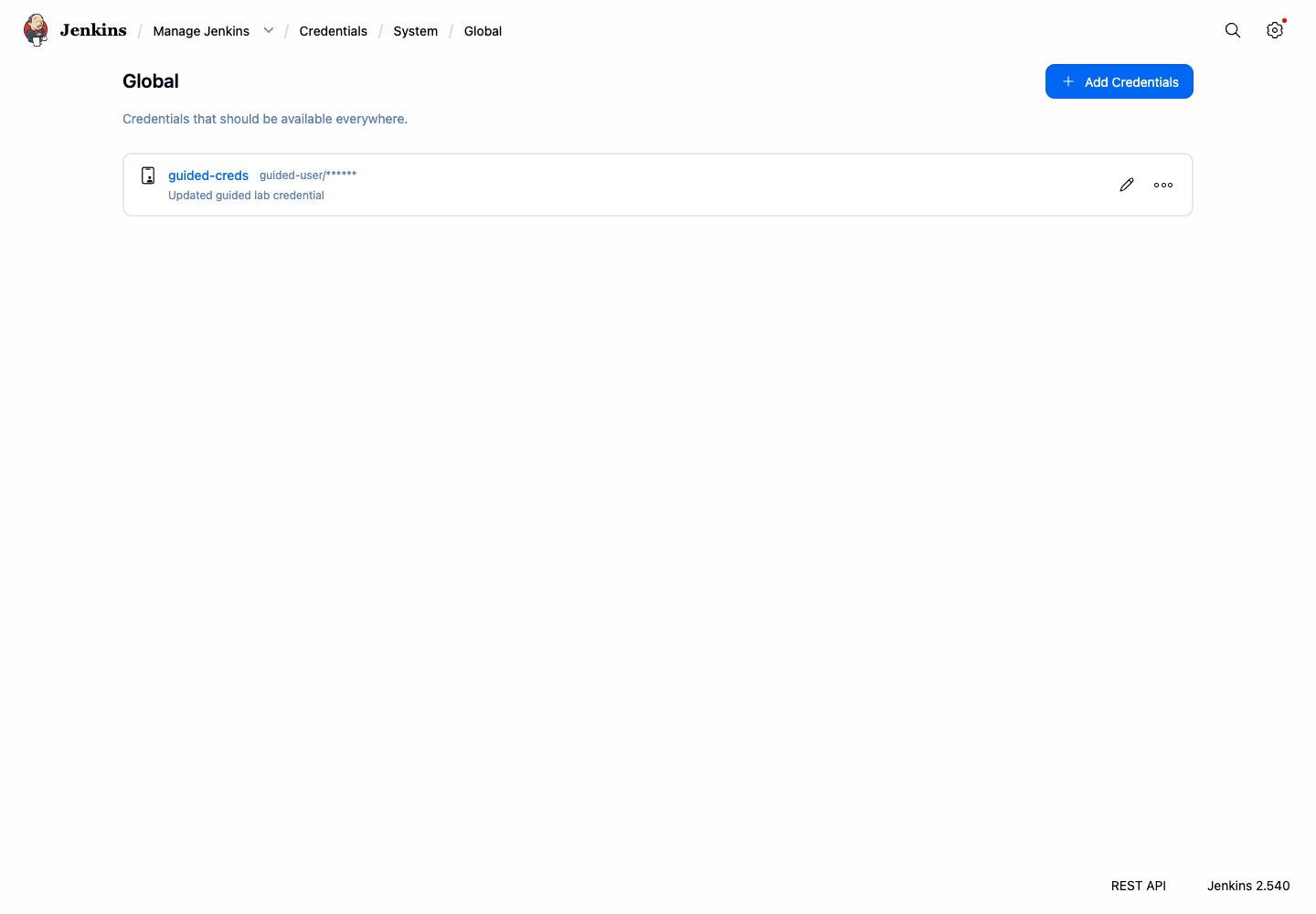 Jenkins updated credential in global domain