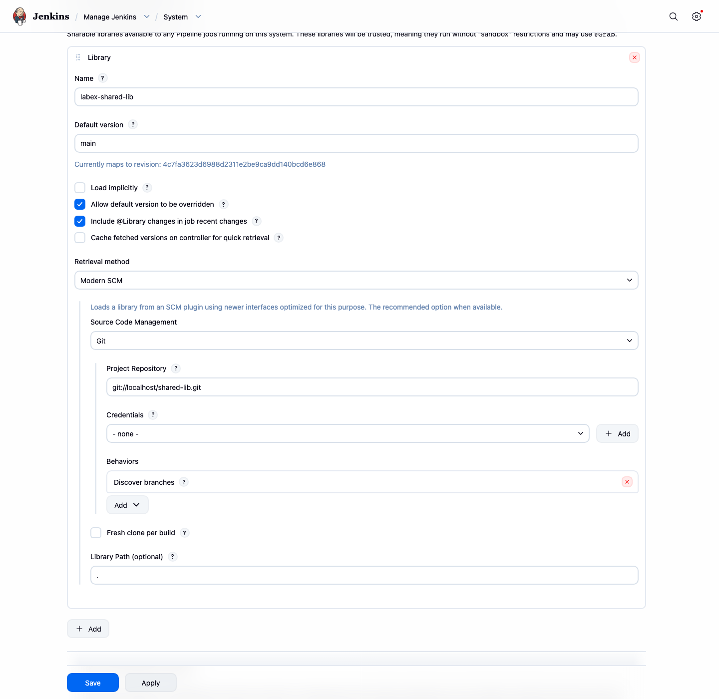 Jenkins Global Pipeline Library Konfiguration