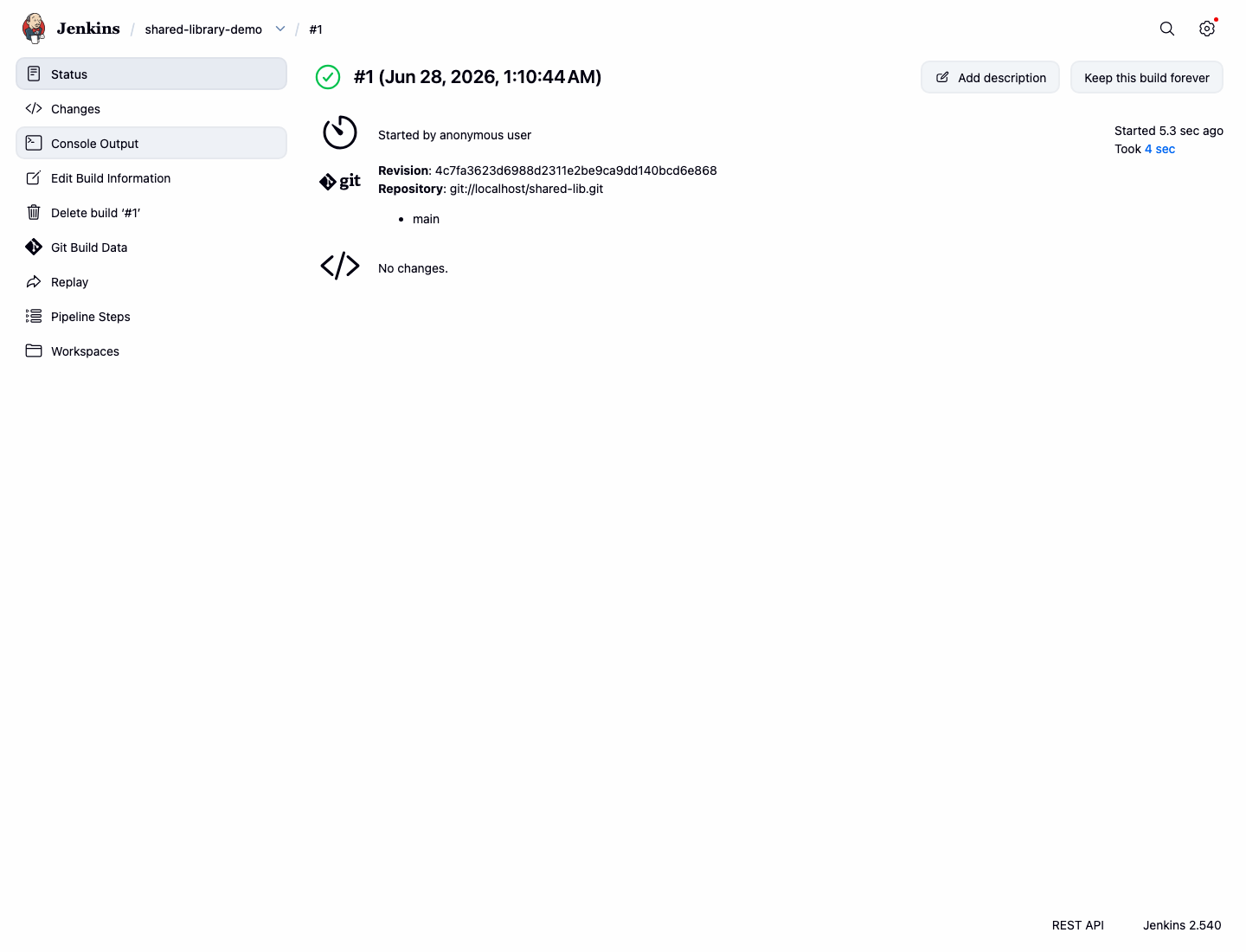 Jenkins Shared Library Build-Ergebnis