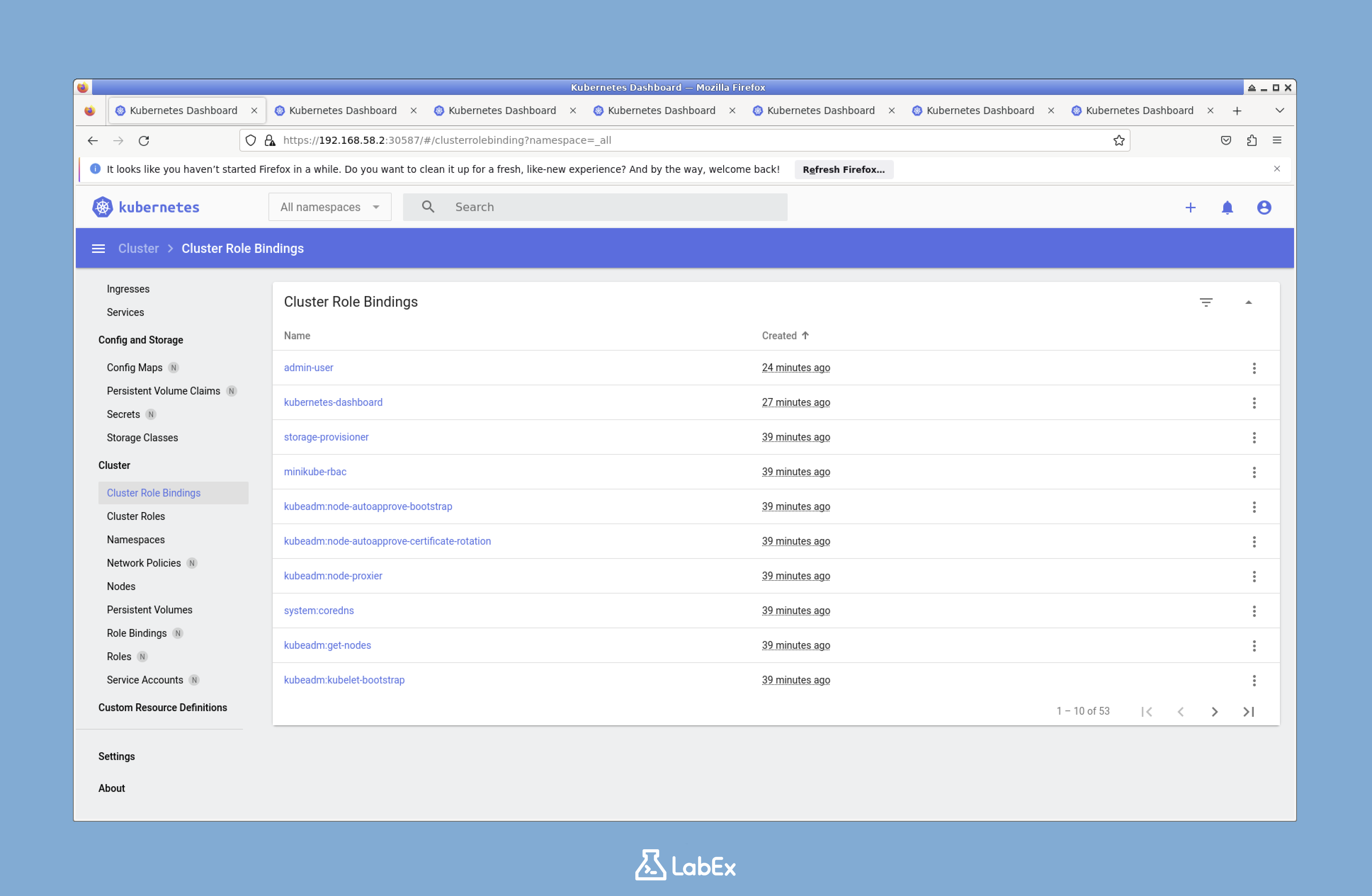 Kubernetes Dashboard interface