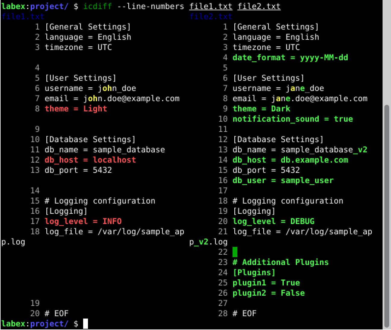 icdiff with line numbers