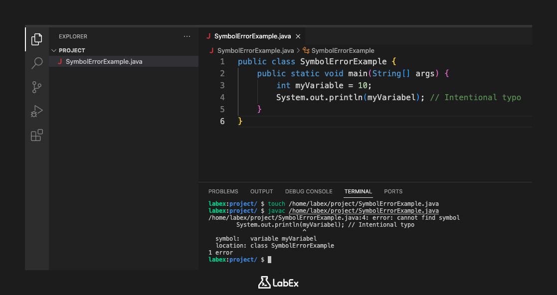 Example of cannot find symbol error