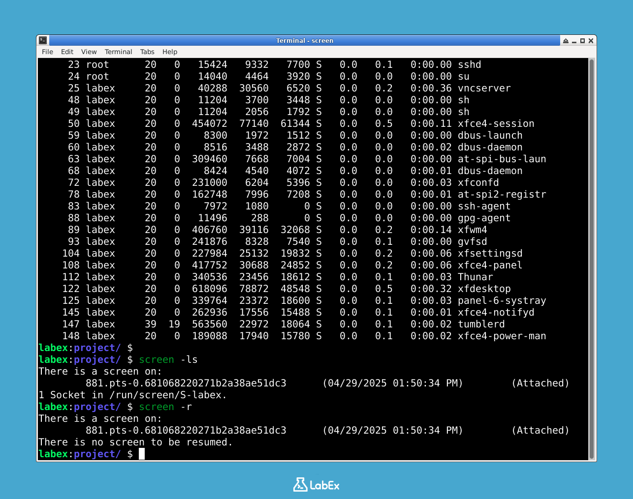 Illustration of reattaching to Screen session