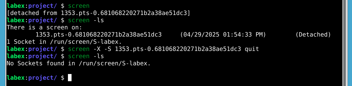 Illustration for terminating Screen session
