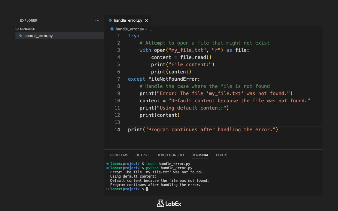 Illustration of handling file error
