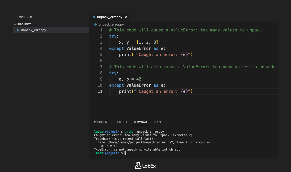 Illustration of unpack error in Python