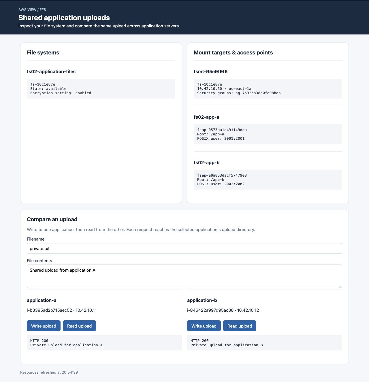 Répertoires séparés dans AWS View