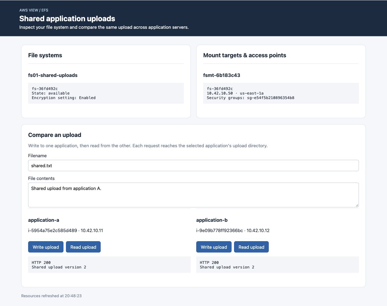Fichiers partagés dans AWS View